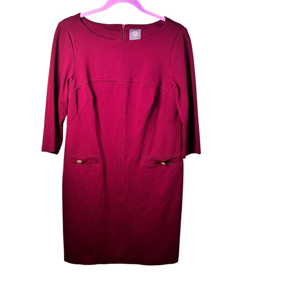 Vince Camuto Womens Dress Pockets Sheath Career Burgundy Gold Accents‎